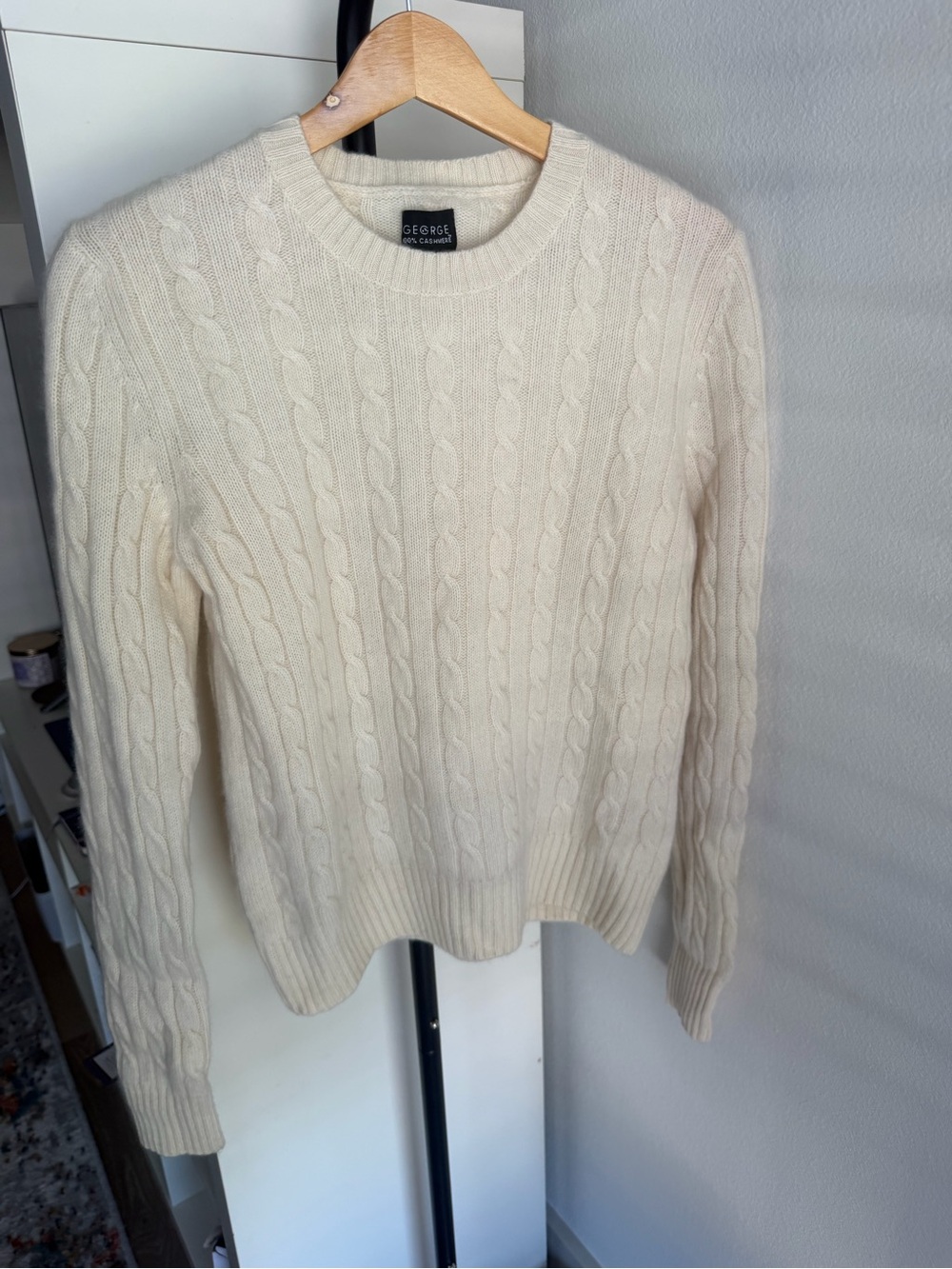 100% Cashmere Cable Knit Cream Sweater | George | Soft Classic Knit